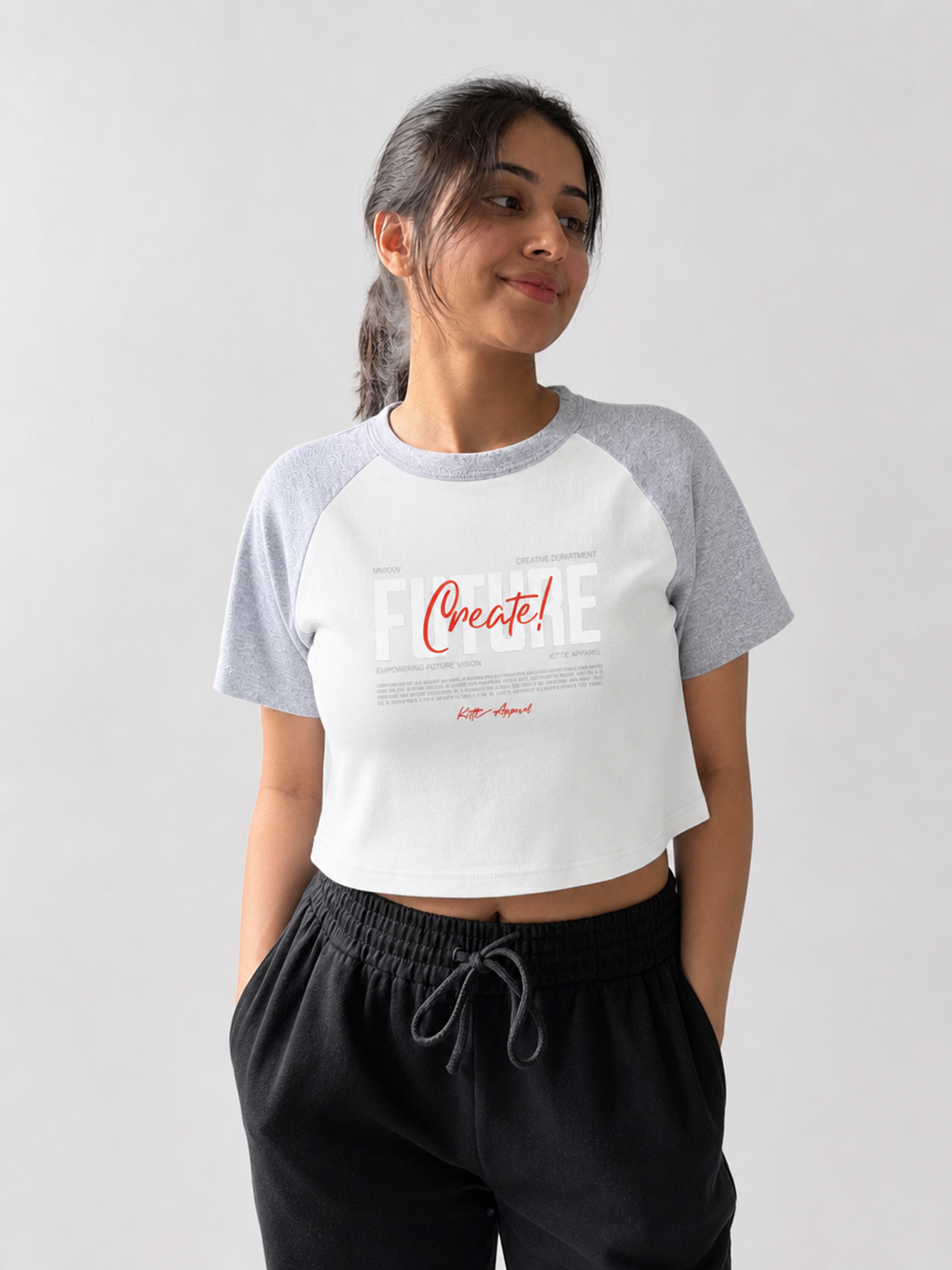 Color-Blocked Raglan Sleeve Crop Top